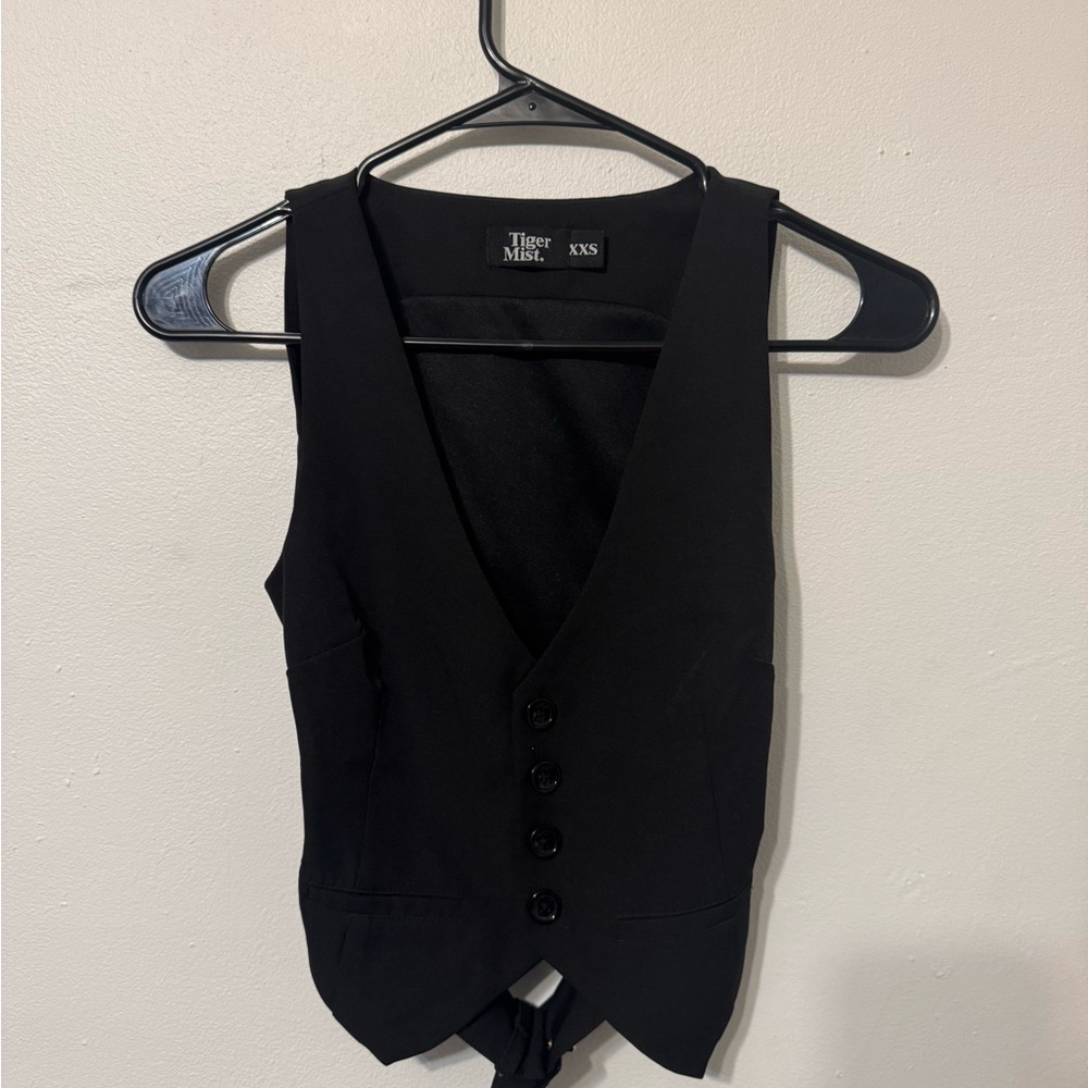 Tiger Mist Black Buttoned Vest Top